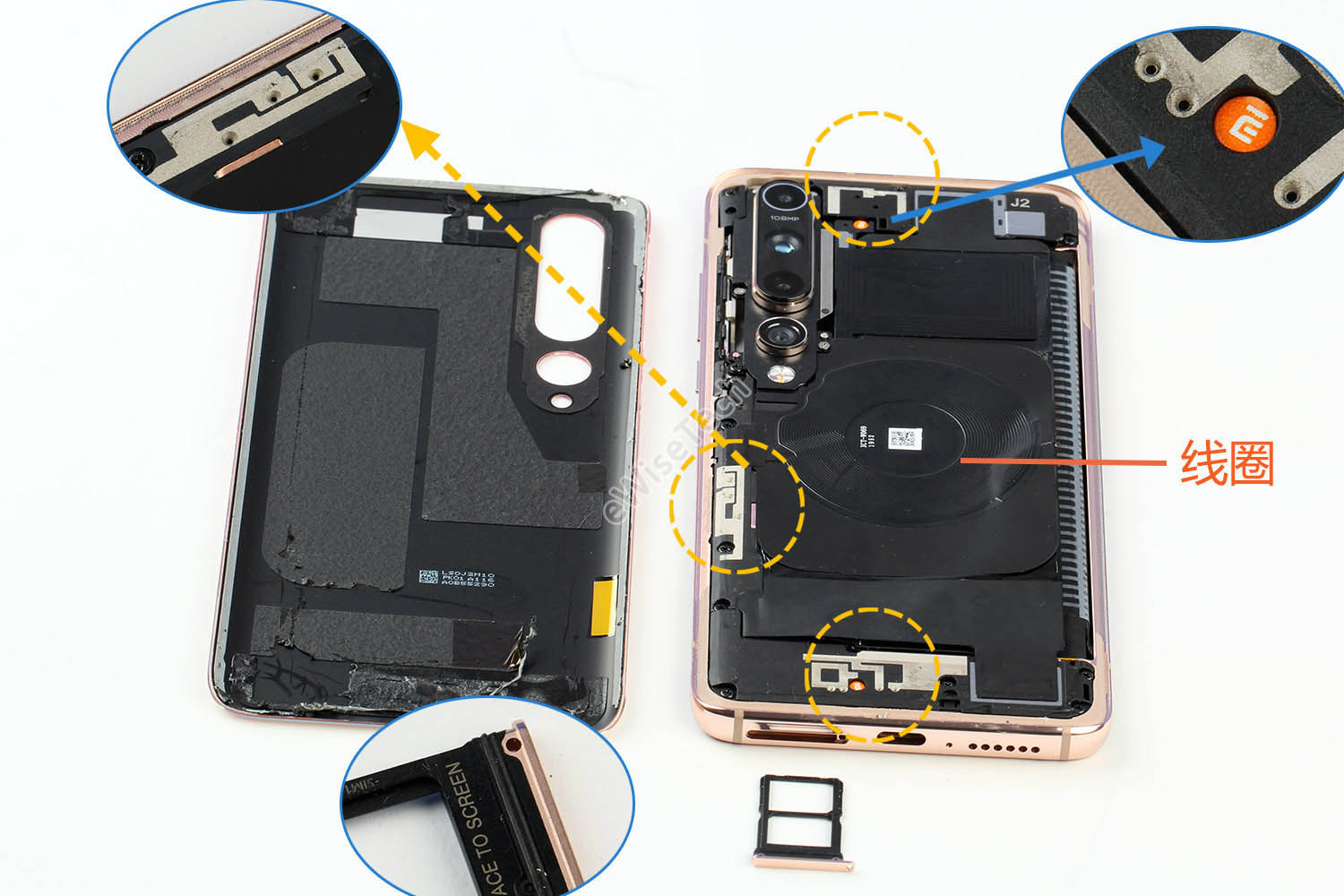 e拆解拆开小米10整体内部布局与iphone略有相同